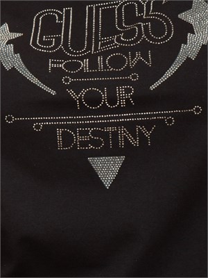 T-shirt donna Guess Jeans in cotone nero con logo strass in DONNA