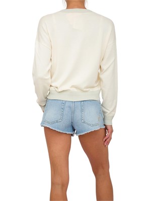 Maglia avorio Liu Jo donna scollo V con bordi lurex e logo ricamato in DONNA