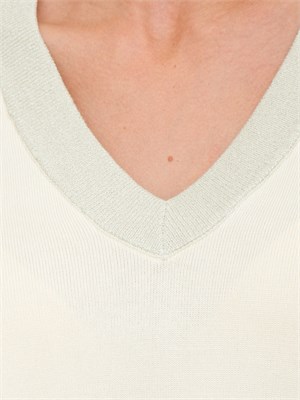 Maglia avorio Liu Jo donna scollo V con bordi lurex e logo ricamato in DONNA