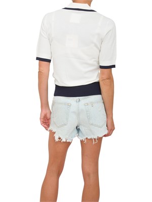 Maglia polo maniche corte Liu Jo donna in viscosa bianco panna con profili blu in DONNA