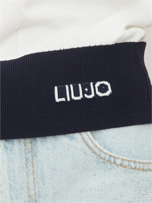 Maglia polo maniche corte Liu Jo donna in viscosa bianco panna con profili blu in DONNA
