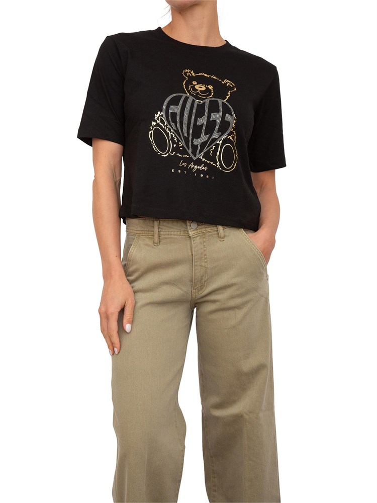 T-shirt nera Guess Jeans donna con stampa frontale orsetto