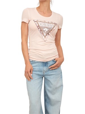 T-shirt rosa Guess Jeans donna con logo strass davanti in DONNA