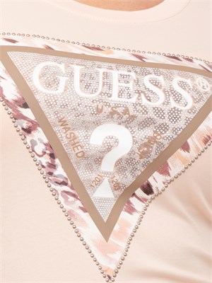 T-shirt rosa Guess Jeans donna con logo strass davanti in DONNA
