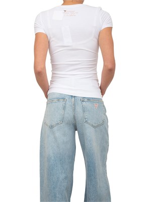 T-shirt bianca Guess Jeans donna con logo strass davanti in DONNA