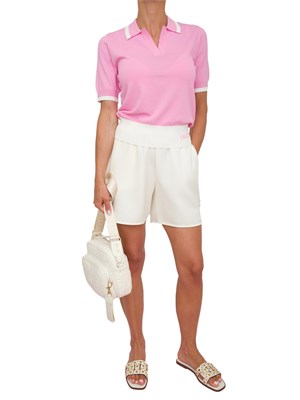 Maglia polo maniche corte Liu Jo donna in viscosa rosa con profili bianchi in DONNA