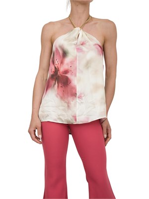 Top scollo americana Guess by Marciano con stampa floreale e catena sul collo in DONNA