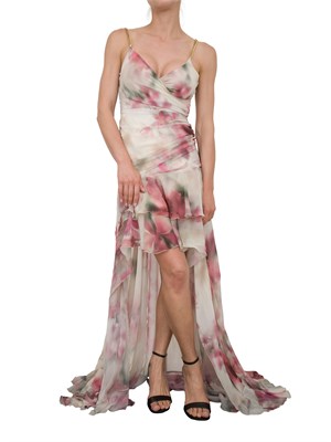 Abito lungo stampa floreale Guess by Marciano con balze corte avanti e lunghe dietro in DONNA