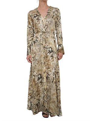 Abito lungo Guess by Marciano con stampa animalier e chiusura con bottoni oro in DONNA