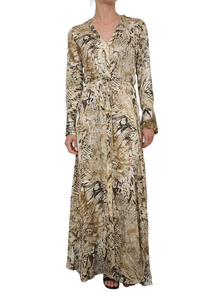 Abito lungo Guess by Marciano con stampa animalier e chiusura con bottoni oro