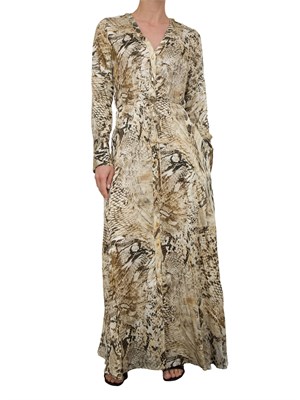 Abito lungo Guess by Marciano con stampa animalier e chiusura con bottoni oro in DONNA