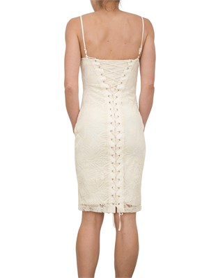 Abito midi Guess Jeans in pizzo panna burro con lacci dietro in DONNA