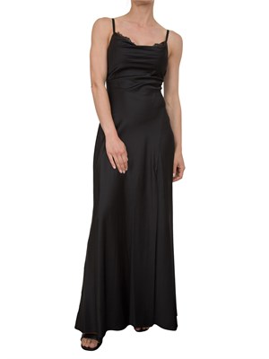 Abito lungo Guess Jeans in raso stretch nero con scollo con pizzo in DONNA