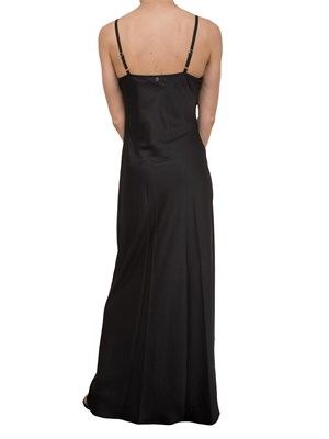 Abito lungo Guess Jeans in raso stretch nero con scollo con pizzo in DONNA
