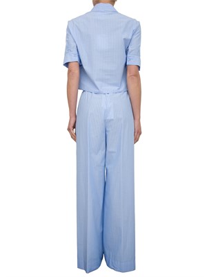 Set camicia e pantalone Kocca in cotone celeste a righe bianche e cintura in vita in DONNA