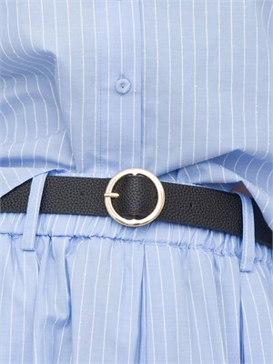 Set camicia e pantalone Kocca in cotone celeste a righe bianche e cintura in vita in DONNA