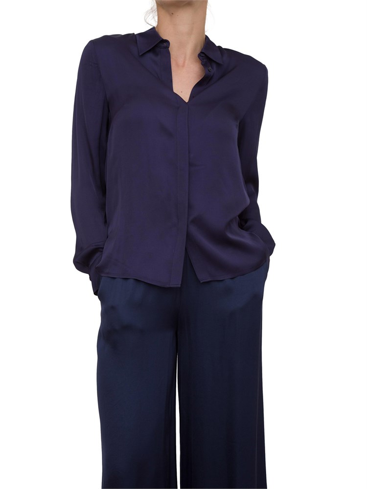 Camicia manica lunga Kocca in viscosa blu con bottoni nascosti