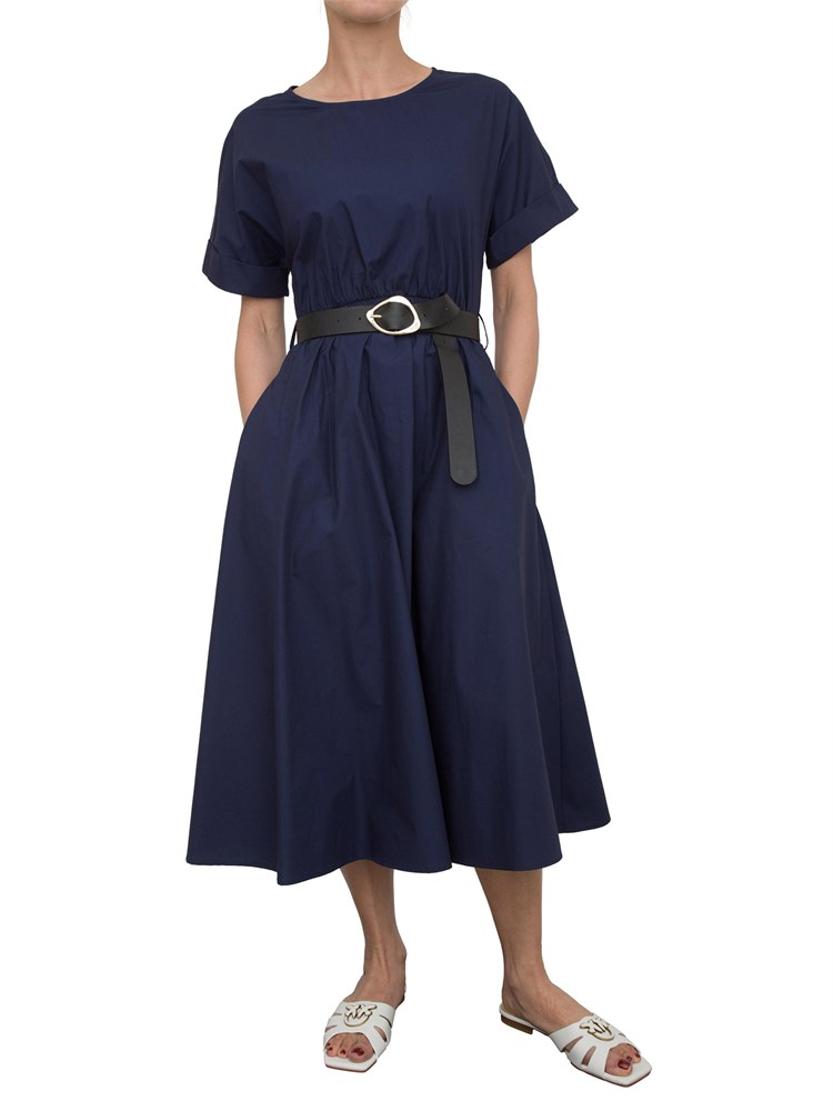 Abito midi Kocca in cotone blu con cintura in vita