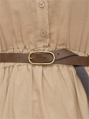 Abito corto smanicato in cotone beige con cintura in vita e tasconi laterali in DONNA