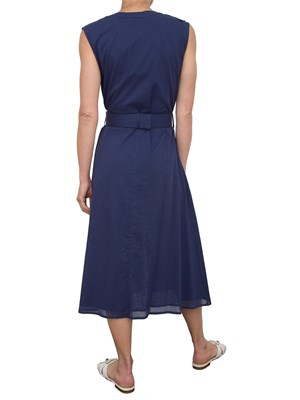 Abito midi Kocca in cotone blu con voulant, scollo a V e cintura in vita in DONNA