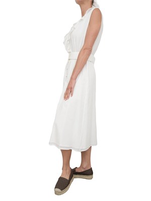 Abito midi Kocca in cotone bianco con voulant, scollo a V e cintura in vita in DONNA
