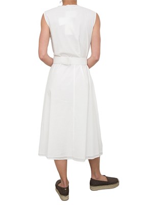 Abito midi Kocca in cotone bianco con voulant, scollo a V e cintura in vita in DONNA
