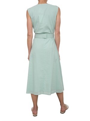 Abito midi Kocca in cotone acquamarina con voulant, scollo a V e cintura in vita in DONNA