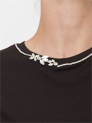 T-shirt nera Kocca con doppio dettaglio in strass sul collo in DONNA