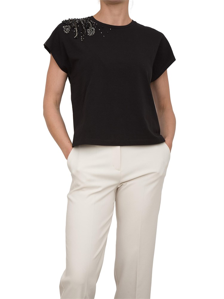T-shirt nera Kocca con applicazioni strass sulla spalla