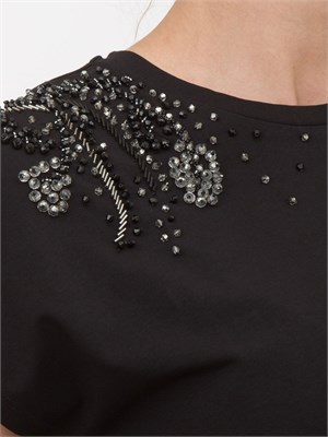 T-shirt nera Kocca con applicazioni strass sulla spalla in DONNA