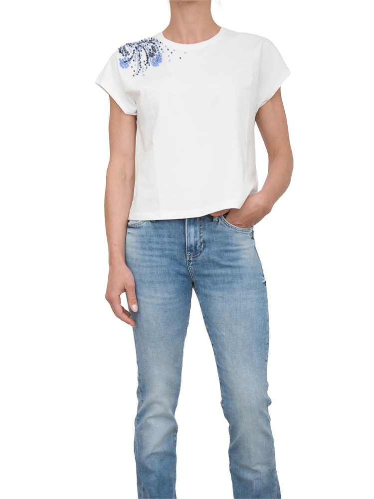 T-shirt bianca Kocca con applicazioni strass sulla spalla