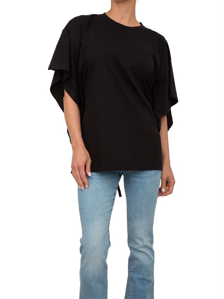 T-shirt nera Blugirl con pizzo e laccetto in vita