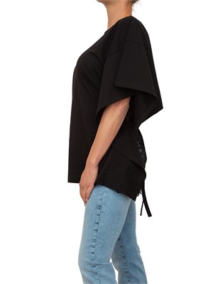 T-shirt nera Blugirl con pizzo e laccetto in vita in DONNA
