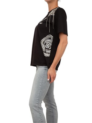 T-shirt nera Blugirl con logo e rose ricamate con paillettes e strass in DONNA