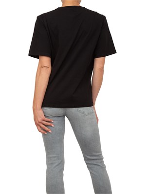 T-shirt nera Blugirl con logo e rose ricamate con paillettes e strass in DONNA