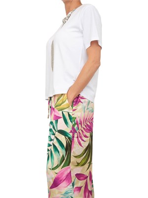 T-shirt Blugirl in cotone bianco con collana di cristalli a frange in DONNA
