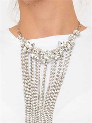 T-shirt Blugirl in cotone bianco con collana di cristalli a frange in DONNA
