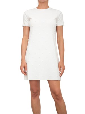 Abito corto Blugirl in maglia bianca con ricamo rose e corallini in DONNA