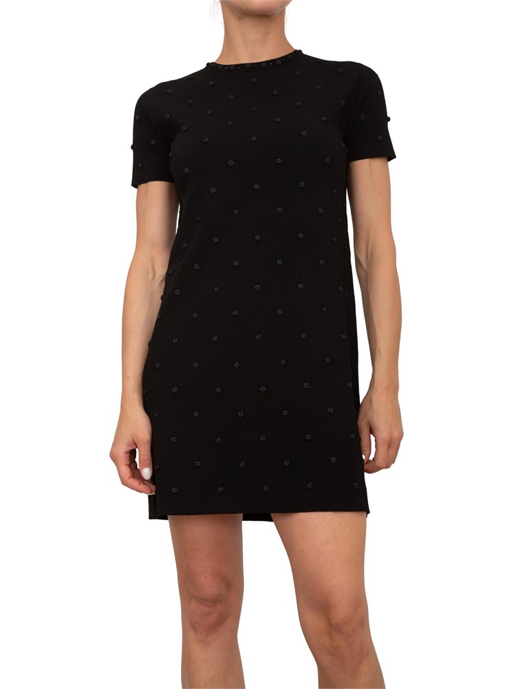 Abito corto Blugirl in maglia nera con ricamo rose e corallini
