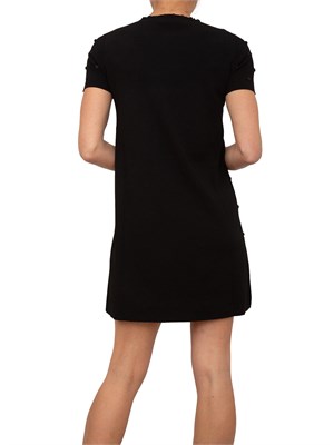 Abito corto Blugirl in maglia nera con ricamo rose e corallini in DONNA