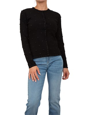 Twin-set Blugirl cardigan e top in viscosa nera con rose applicate a mano in DONNA