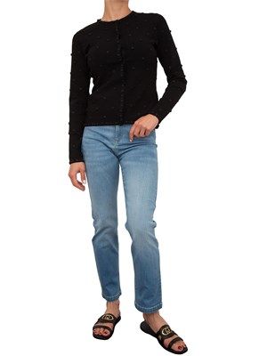 Twin-set Blugirl cardigan e top in viscosa nera con rose applicate a mano in DONNA