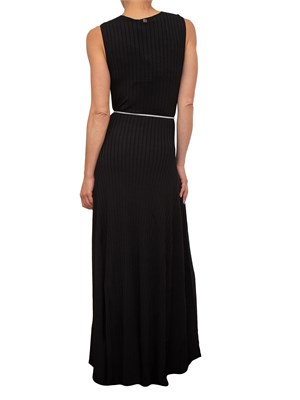Abito lungo Blugirl in costa lucida nera con drappeggio e collana in DONNA