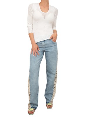 Jeans Blugirl con lavaggio chiaro ed inserti laterali in pizzo in DONNA