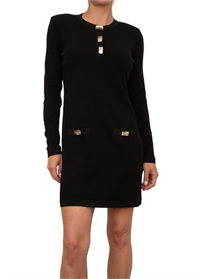 Abito corto Blugirl in maglia nera con bottoni gioiello in DONNA