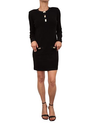 Abito corto Blugirl in maglia nera con bottoni gioiello in DONNA