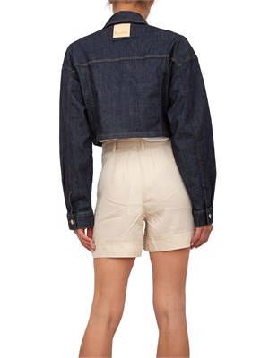Giacca cropped Blugirl in denim scuro con spilla fiore rimovibile in DONNA