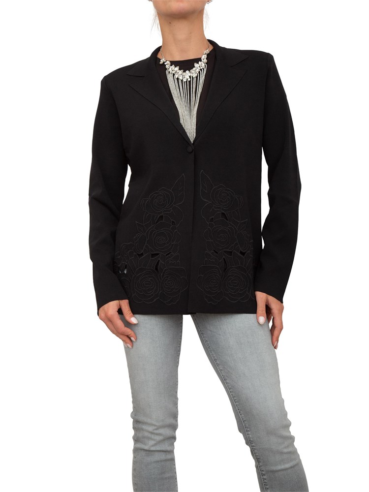 Giacca blazer Blugirl in maglia nera con ricamo a rose