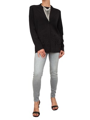 Giacca blazer Blugirl in maglia nera con ricamo a rose in DONNA