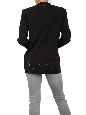 Giacca blazer Blugirl in maglia nera con ricamo a rose in DONNA